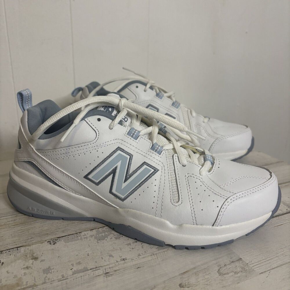 New Balance White and Light Blue Athletic Sneakers